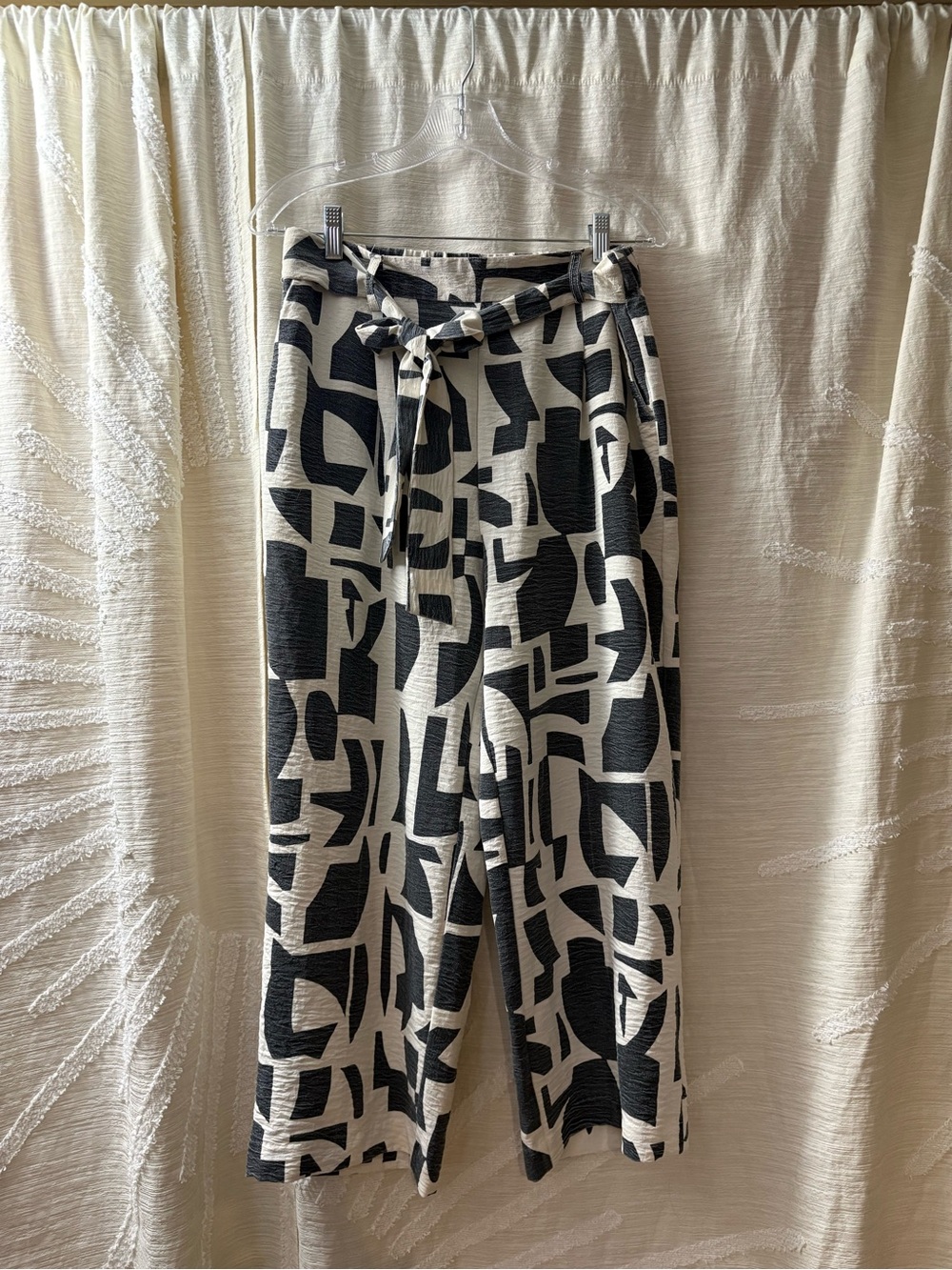 Wide Leg Tie-Waist Pants in Black and Cream
